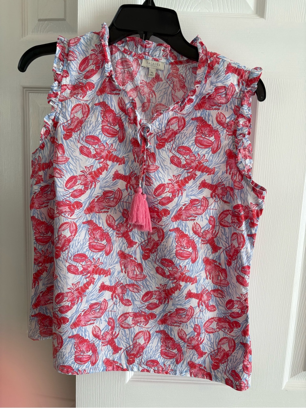 Talbots Pink Lobster Print Sleeveless Tie-Front Camisole